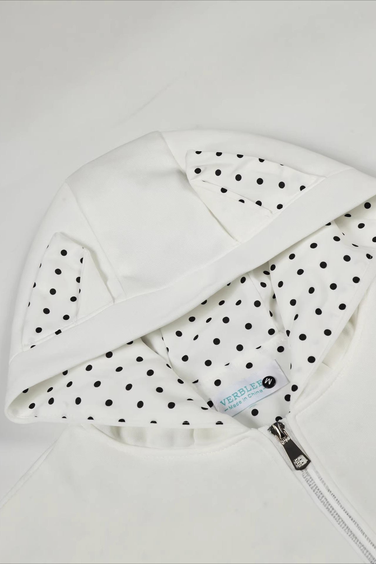 Cat Ear Polka Dot Lined Zip Up Hoodie