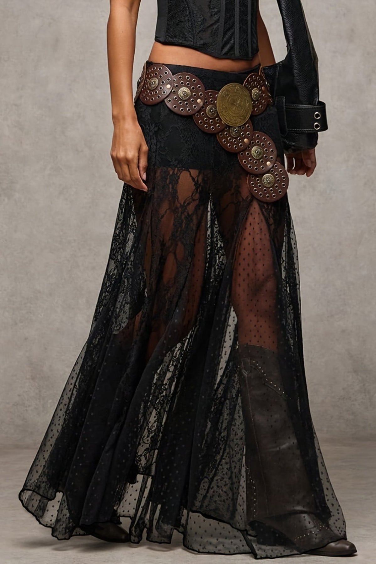 Lace Print Sheer Low Waist Maxi Boho Skirt Secondary image