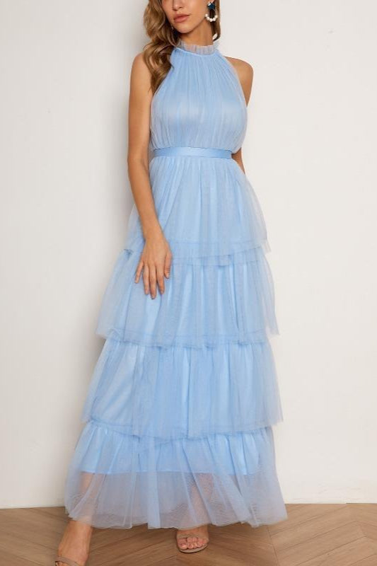 Blue Tiered Ruffle Mesh Party Dress Secondary image