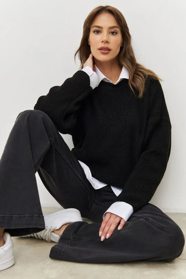 Solid Knit Crewneck Pullover Sweater S / Black Main image