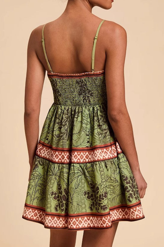 Green Printed Cami A Line Vacation Dress Secondary image