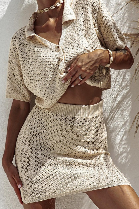 Knit Short Sleeve Crochet Skirt Set Main image