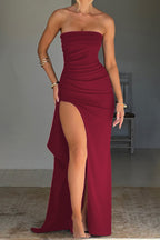 Strapless High Slit Maxi Party Dress