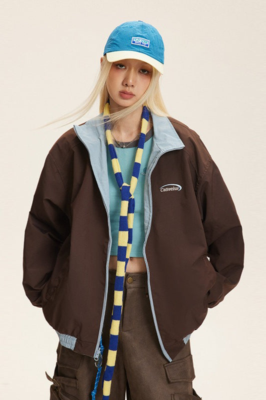 Reversible Stand Collar Colorblock Jacket Main image