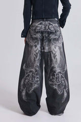Vintage Printed Ripped Washed Baggy Streetwear Jeans