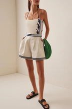 Navy Halter High Waist Strappy One Piece Swimwear