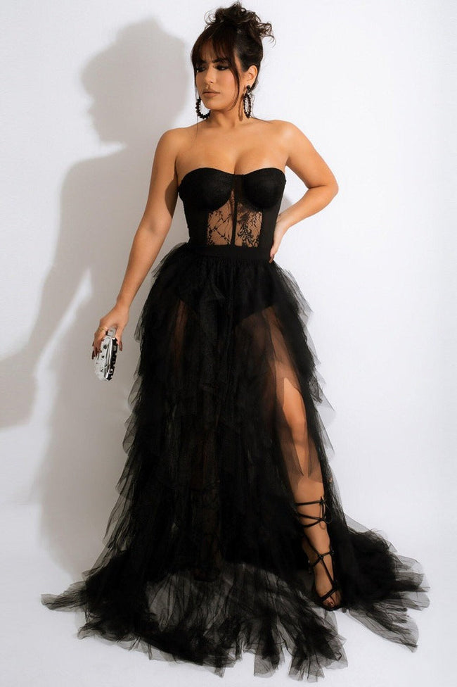 Sheer Lace Bustier Formal Dress S / Black Main image