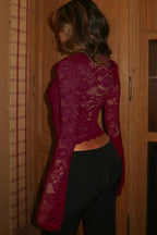 Lace Patchwork Sheer Slim Long Sleeve Tee