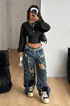 Solid Cropped Slim Fit Sweatshirt