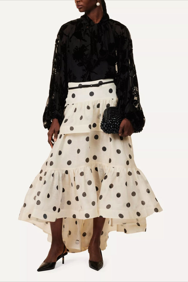 Tiered Ruffle Polka Dot Midi Skirt Main image