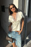 Lace Patchwork Tie Front Slim Fit Short Sleeve Tee
