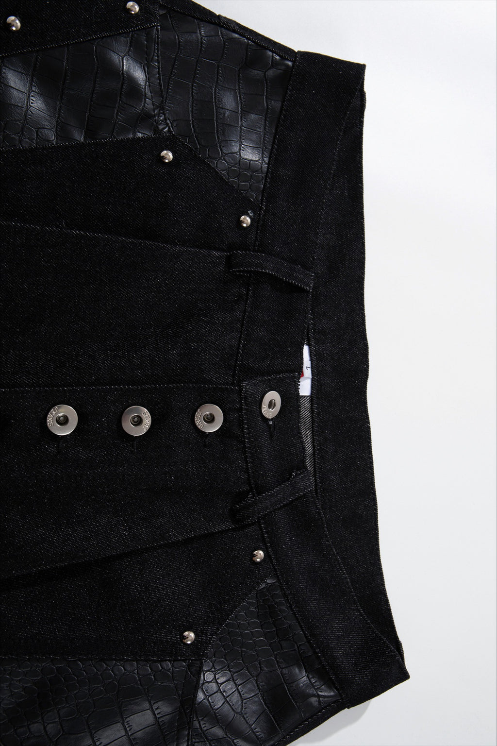 Studded Faux Leather Patchwork Wide Leg Pants