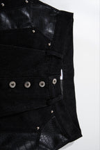 Studded Faux Leather Patchwork Wide Leg Pants