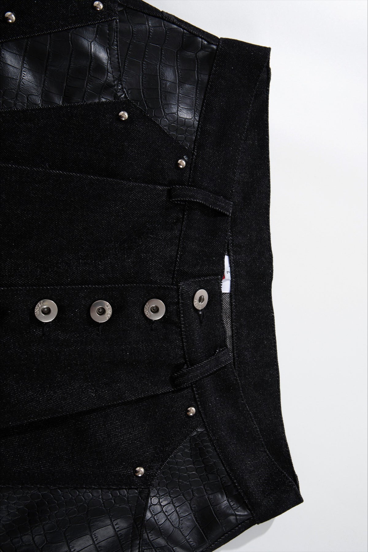 Studded Faux Leather Patchwork Wide Leg Pants