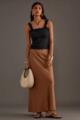 Ruffle Bow Spaghetti Strap Ribbed Tank Top