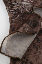 Vintage Asymmetric Printed Beaded Halter Top