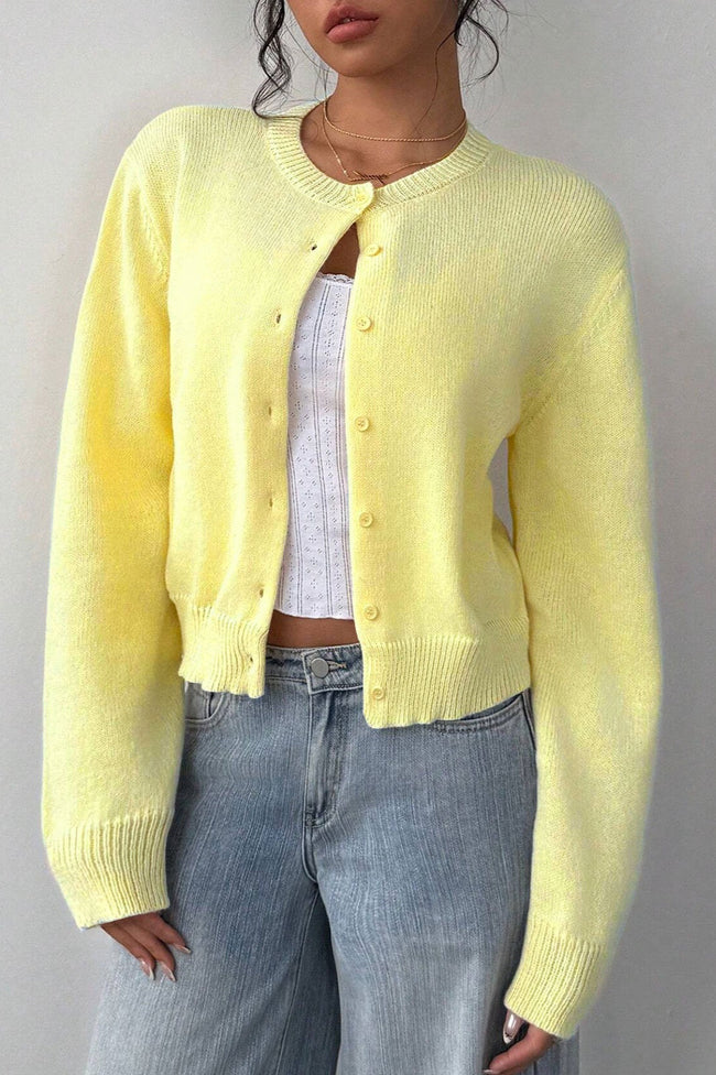 Lightweight Round Neck Button Cardigan S / Yellow Main image
