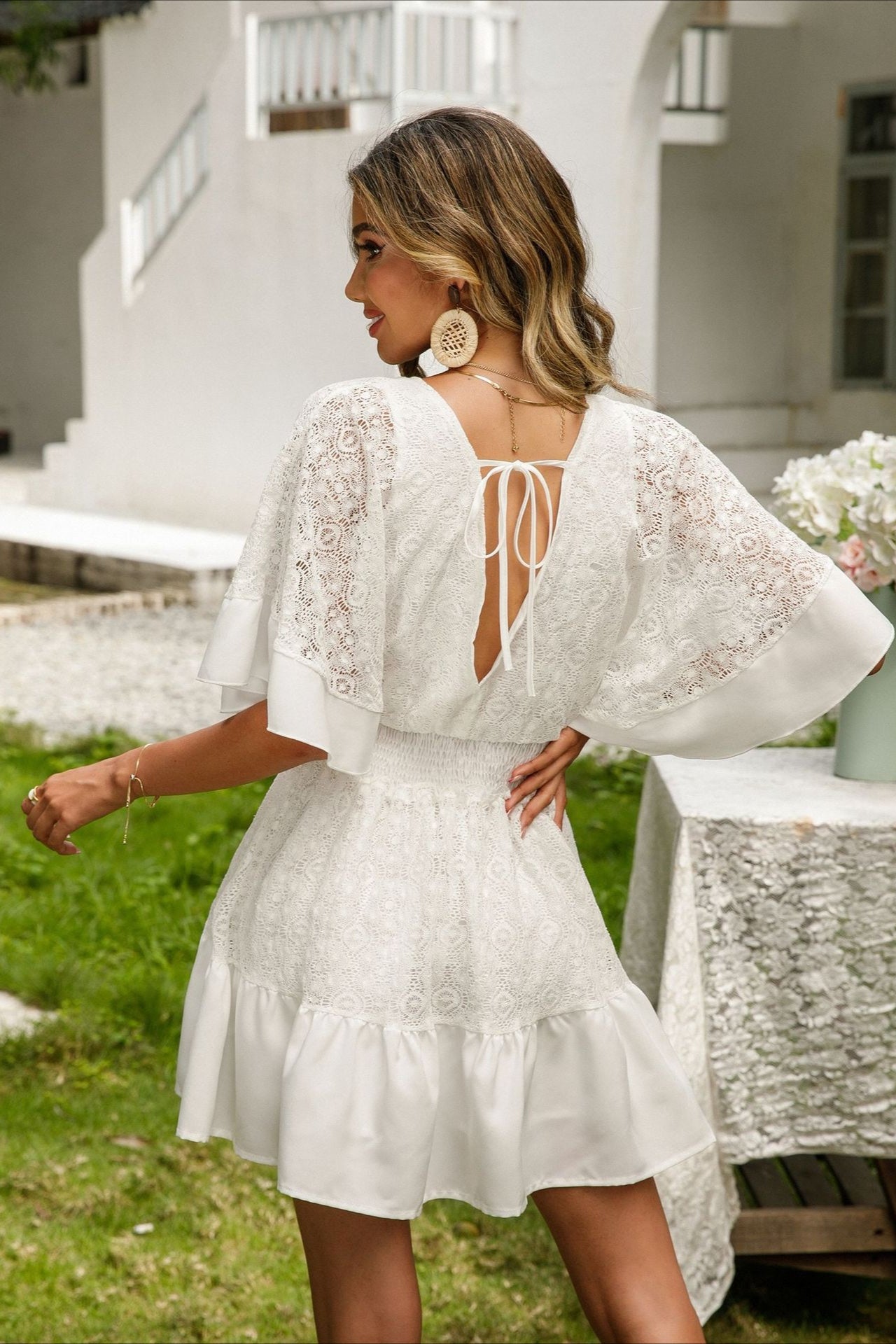 Lace Panel Batwing Sleeve Boho Dress Secondary image