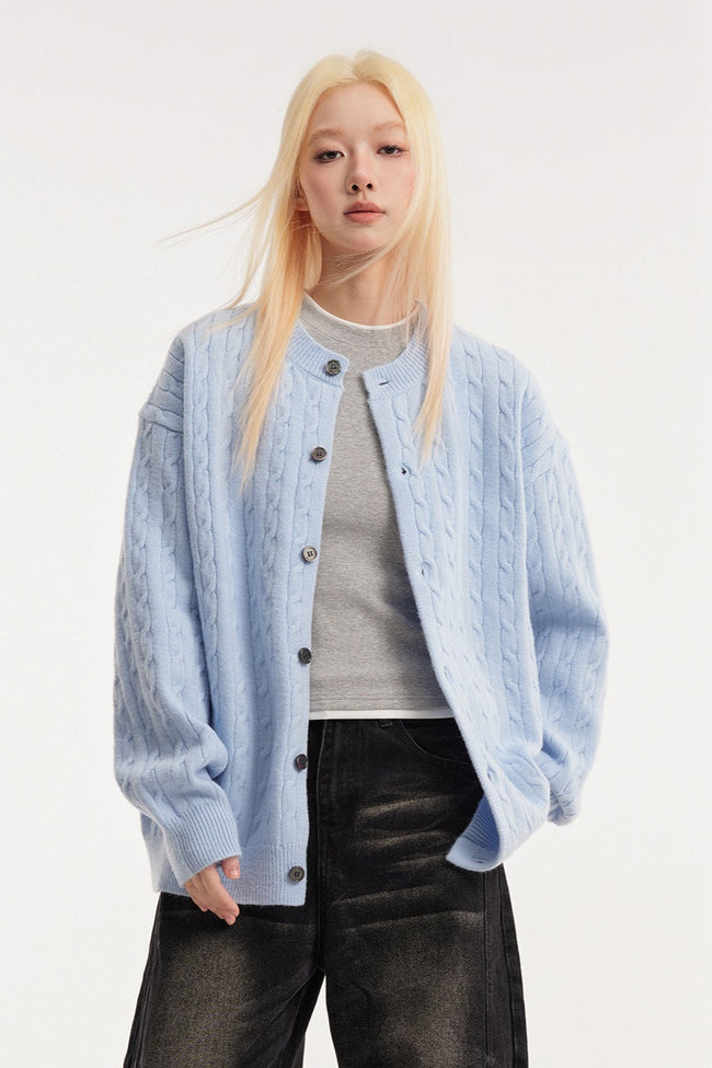 Relaxed Fit Cable Cardigan S / Blue Main image