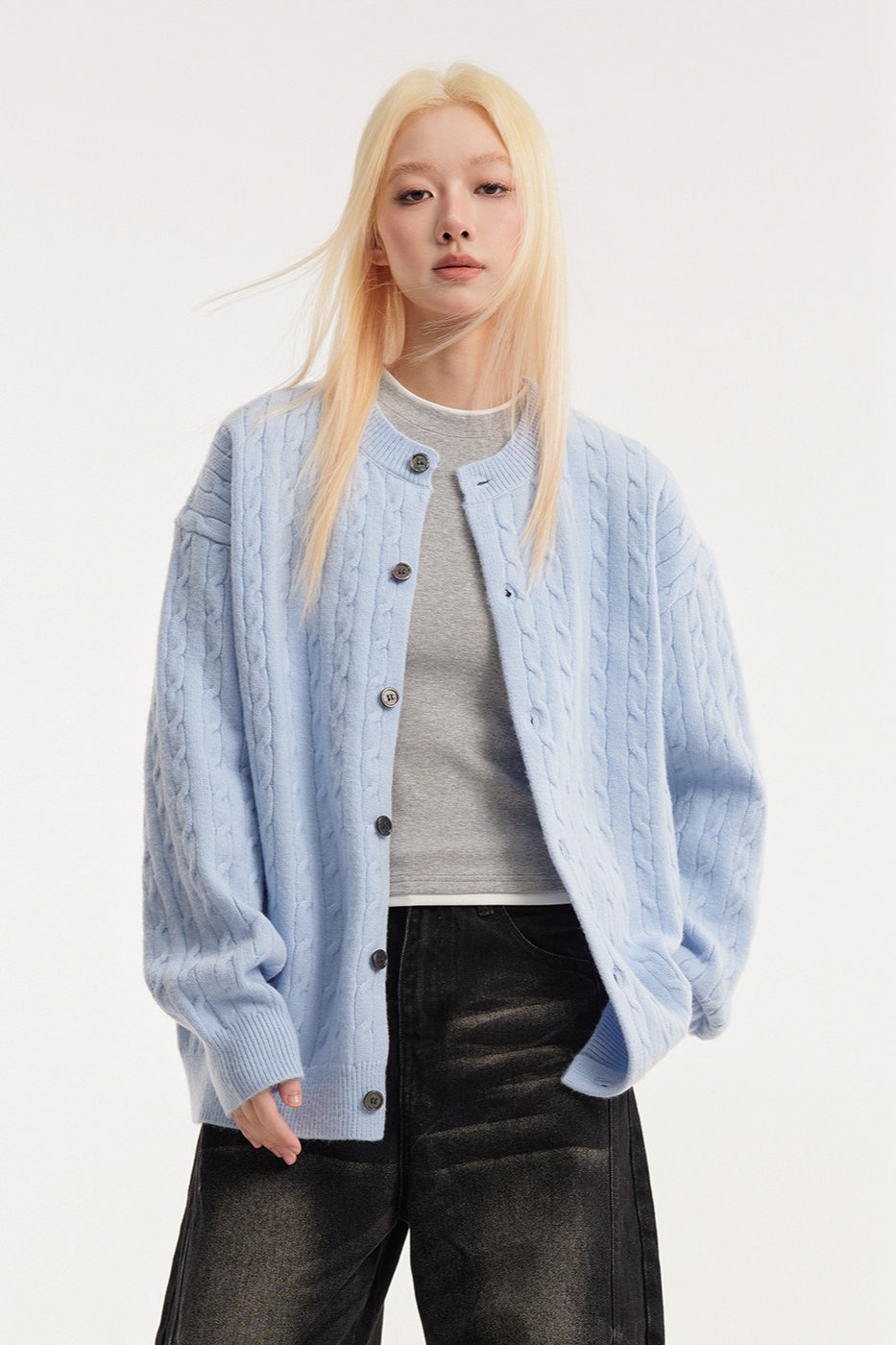 Relaxed Fit Cable Cardigan S / Blue Main image
