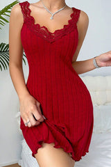 Elegant Lace Cami Waist-Cinched Slim Sweater Dress