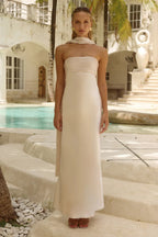 Satin Tie Front Strapless Elegant Prom Dress