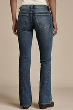 Chic Stretch Rhinestone Trim Flare Jeans