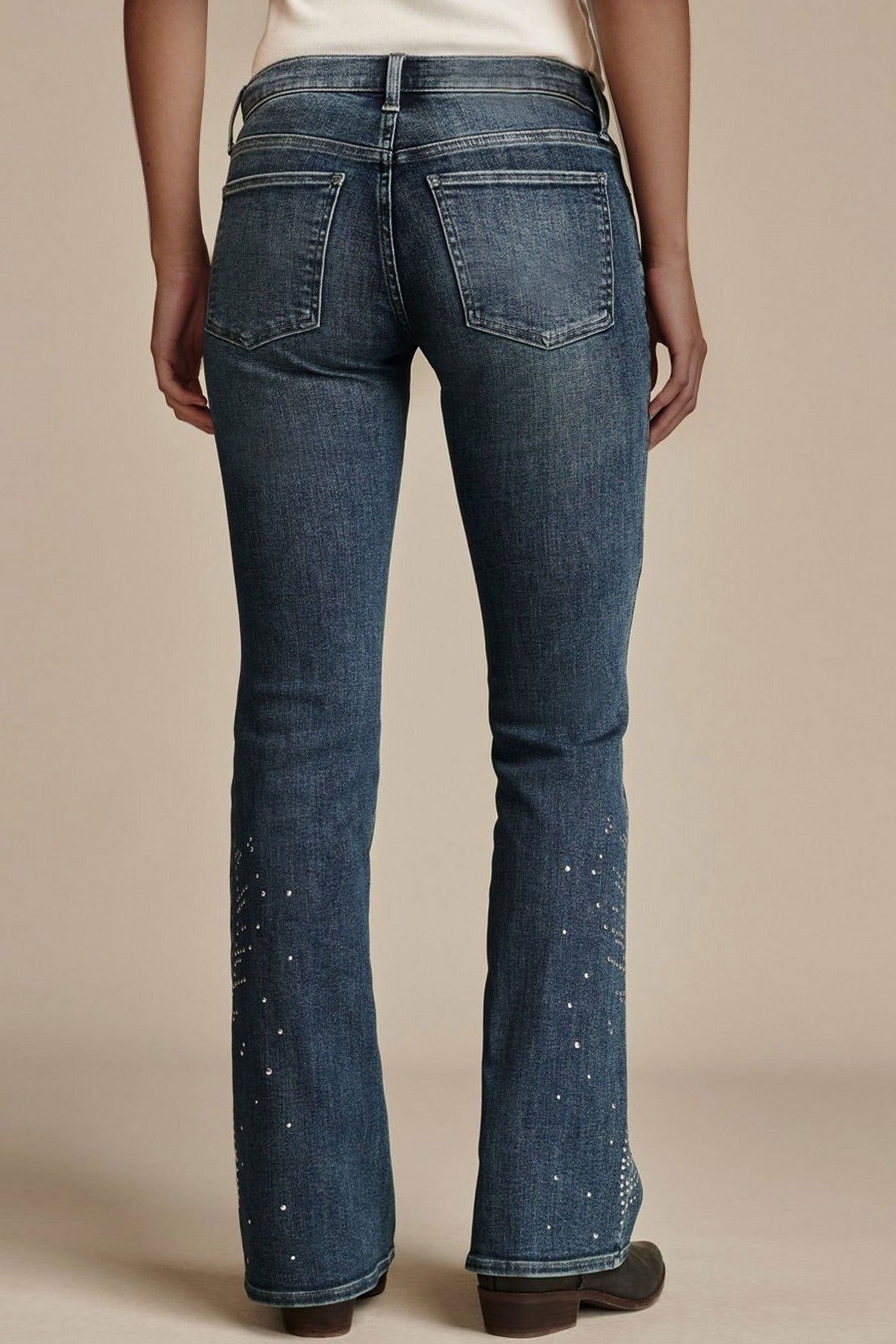 Chic Stretch Rhinestone Trim Flare Jeans
