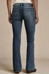 Chic Stretch Rhinestone Trim Flare Jeans