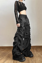 Ruched Wide Leg Drawstring Streetwear Pants