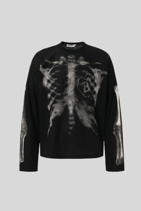 Skeleton Graphic Waffle Oversized Long Sleeve Tee