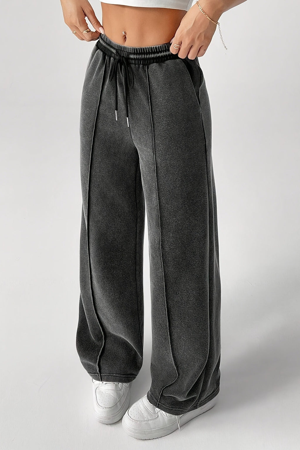 Drawstring Low Rise Washed Loose Straight Jeans