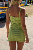 Green Knitted Spaghetti Strap Casual Mini Dress