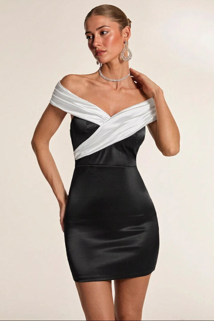 Black White Off Shoulder Party Dress Secondary image