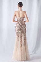Ostrich Feather Sequin Evening Party Dress Gold / S