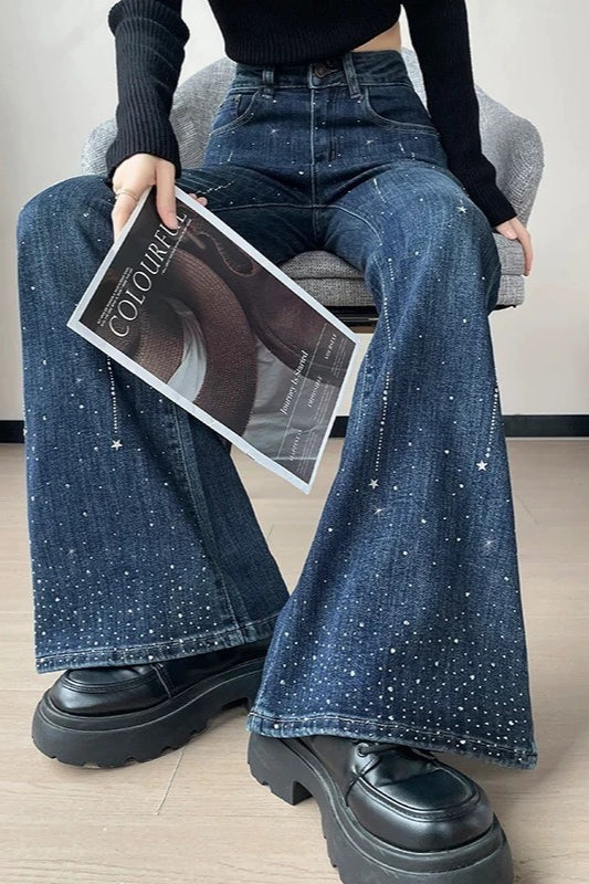Sparkly Rhinestone High Waist Flare Jeans Main image