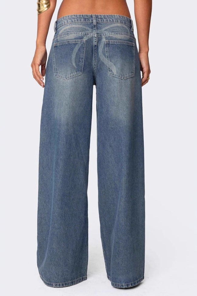 Low Waist Printed Wide Leg Jeans Blue / S Main image
