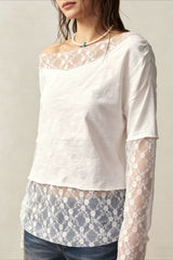 Bohemian Asymmetrical Lace Long Sleeve Tee