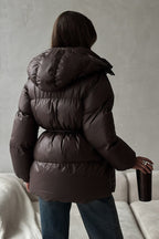 Adjustable Drawstring Hooded Puffer Jacket S / Brown