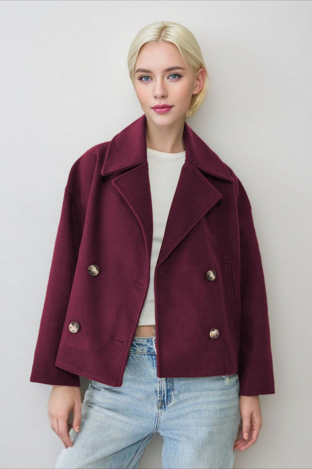 Oversized Lapel Wool Blend Jacket XS / Red