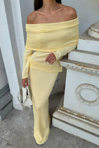 Off Shoulder Knit Top Maxi Skirt Set