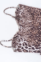 Lace Slit Spaghetti Strap Leopard Print Maxi Dress