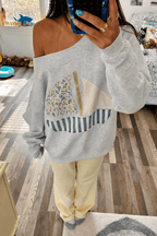 Sailboat Patchwork Off Shoulder Sweatshirt
