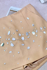 Champagne Embroidered High Waist Skirt