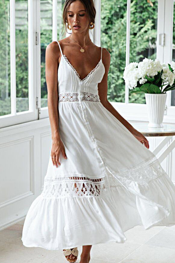 Lace Trim Sheer Flowy Boho Dress Main image