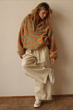Floral Sherpa Quarter Zip Pullover Sweatshirt