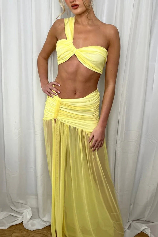 Asymmetrical Crop Top Boho Dress Yellow / S Main image