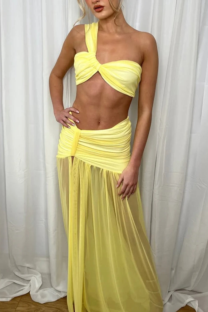 Asymmetrical Crop Top Boho Dress Yellow / S Main image