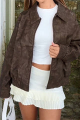 Brown Print Stand Collar Jacket