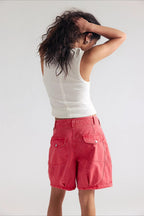 Utility Pockets Washed Denim Bermuda Shorts